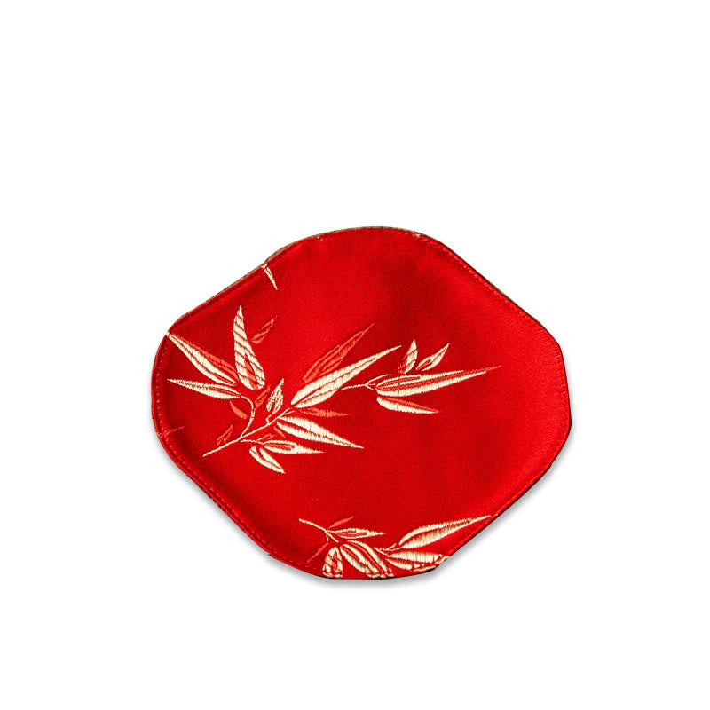 Vintage Sea Wave Bamboo Plum Blossom Embroidered Cup Mat Pad Tea Cup Coaster Kung Fu Tea Mat