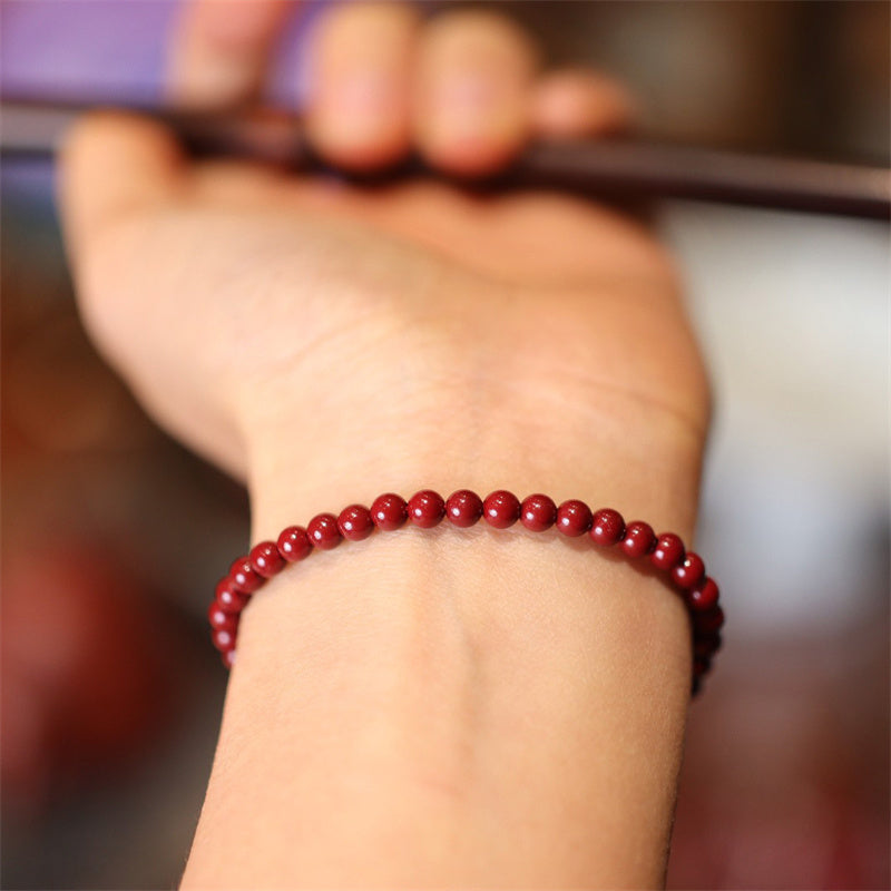 Hand-Braided Red String and Natural Cinnabar Adjustable Bracelet Anklet