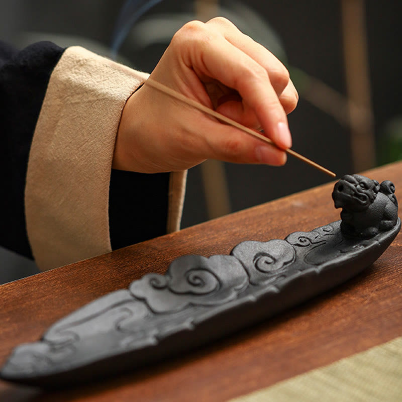 Auspicious Clouds Pixiu Healing Ceramic Stick Incense Burner Decoration