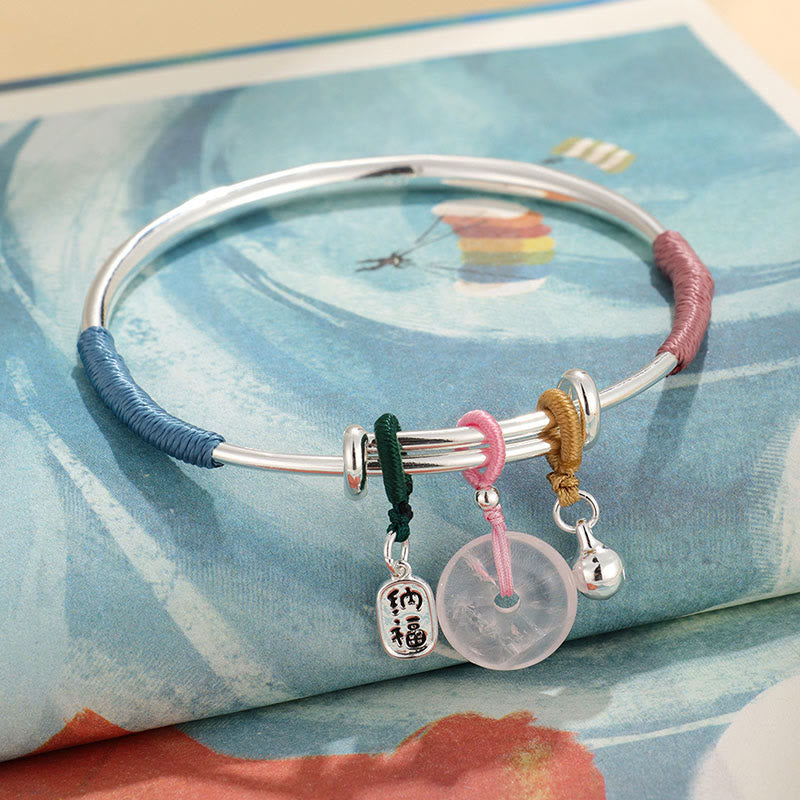 Pink Crystal Peace Buckle Lucky Flower Love Bracelet Bangle