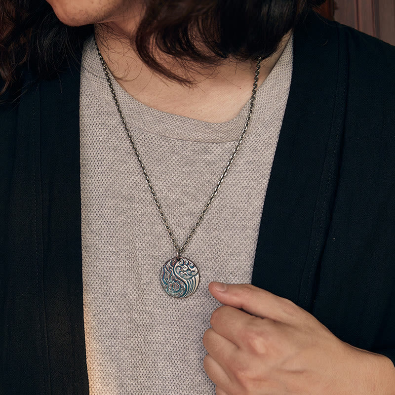 990 Sterling Silver Yin Yang Water and Fire Balance Necklace Pendant