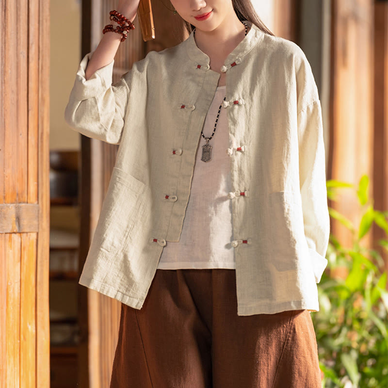 Frog-Button Shirt Zen Meditation Top Clothing Cotton Linen Jacket