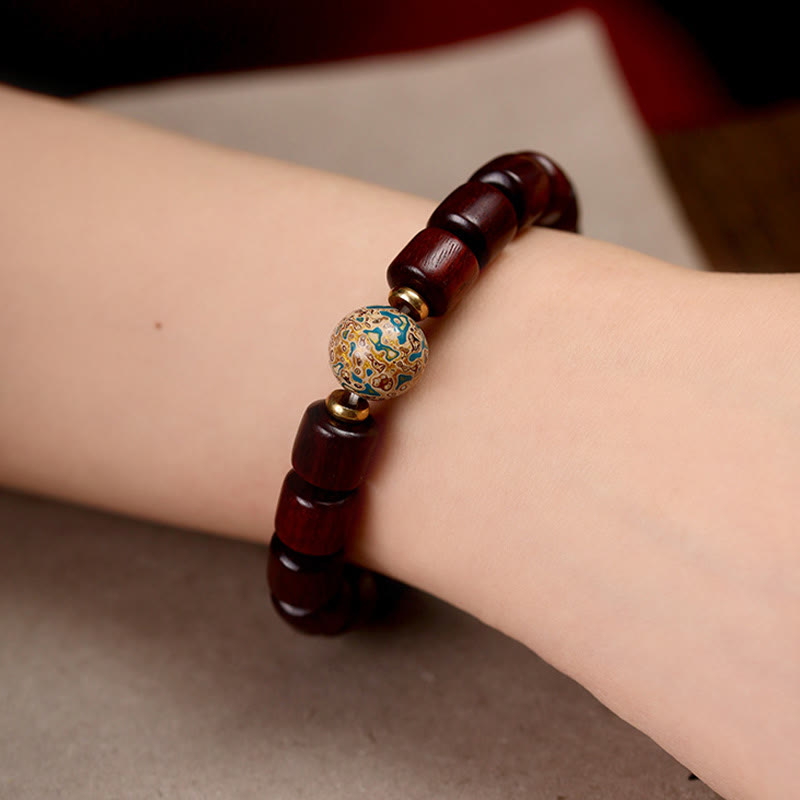 Natural Green Sandalwood Small Leaf Red Sandalwood Lacquer Bead Peace Bracelet