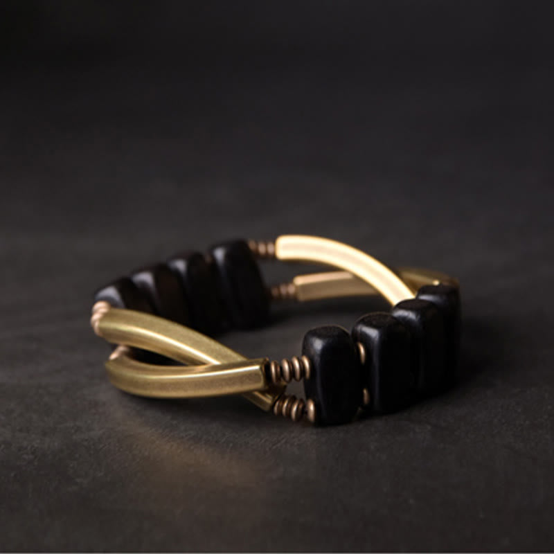 Tibetan Ebony Wood Brass Copper Balance Double Layer Bracelet