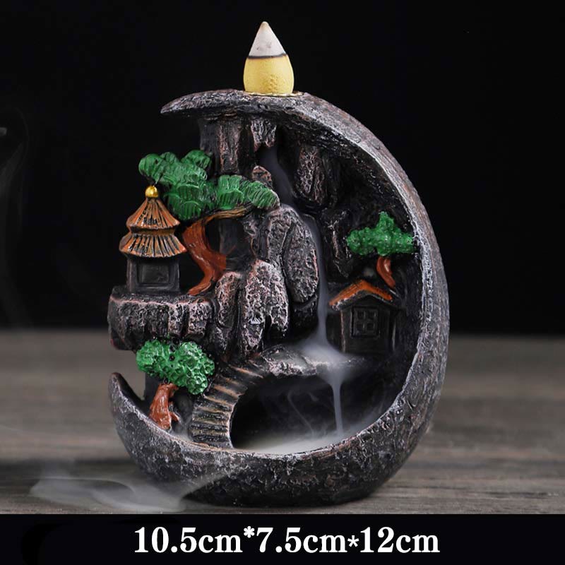 Zeniora Mountain Bridges Resin Backflow Incense Burner for Meditation