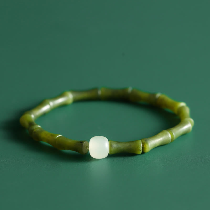 Green Bamboo Jade Pattern Luck Abundance Bracelet