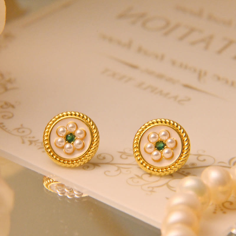 Gold & Sterling Silver Enamel Flower Earrings with Copper Accents