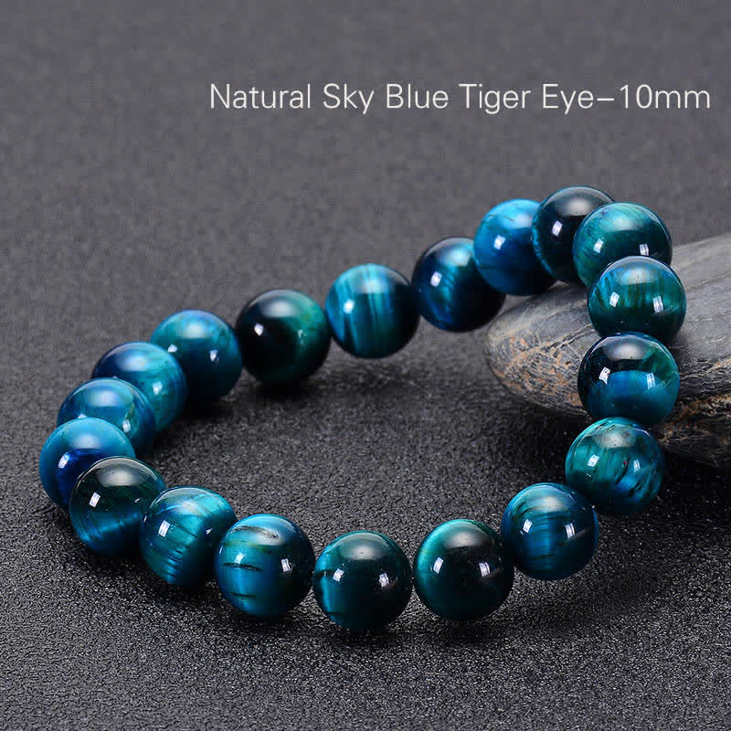 Natural Blue Tiger Eye Round Beaded Bracelet for Grounding and Focus