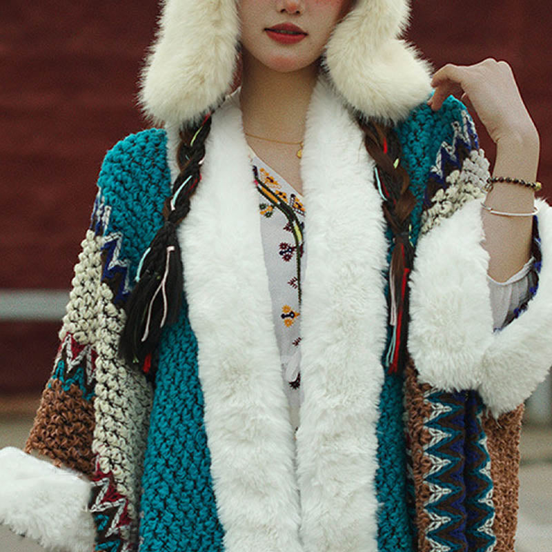 Tactile Striped Knitted Travel Meditation Tibetan Shawl