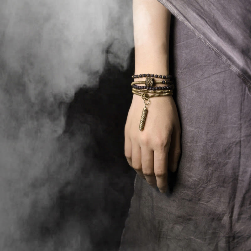 Vintage Lava Rock Brass Copper Healing Multilayered Bracelet
