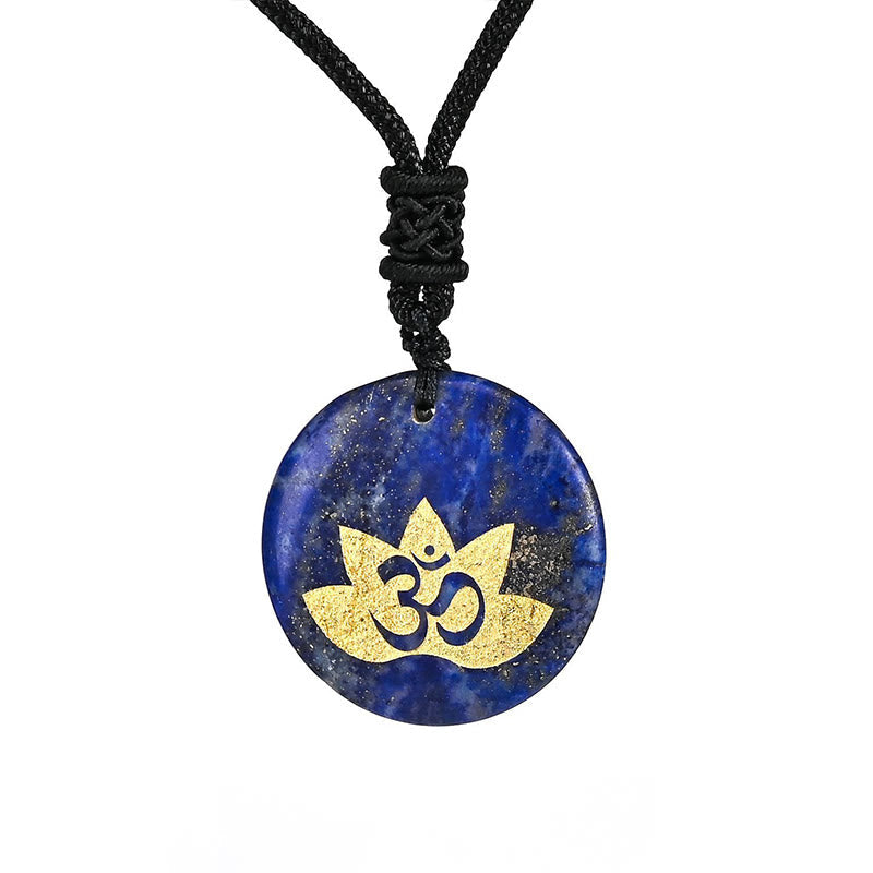 OM Lotus Symbol Various Crystal Amethyst Tiger Eye Healing Necklace Pendant