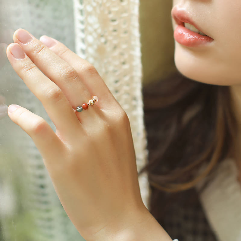 14k Gold Plated Copper Fu Lu Shou Crystal Peach Moonstone Happiness Wealth Ring