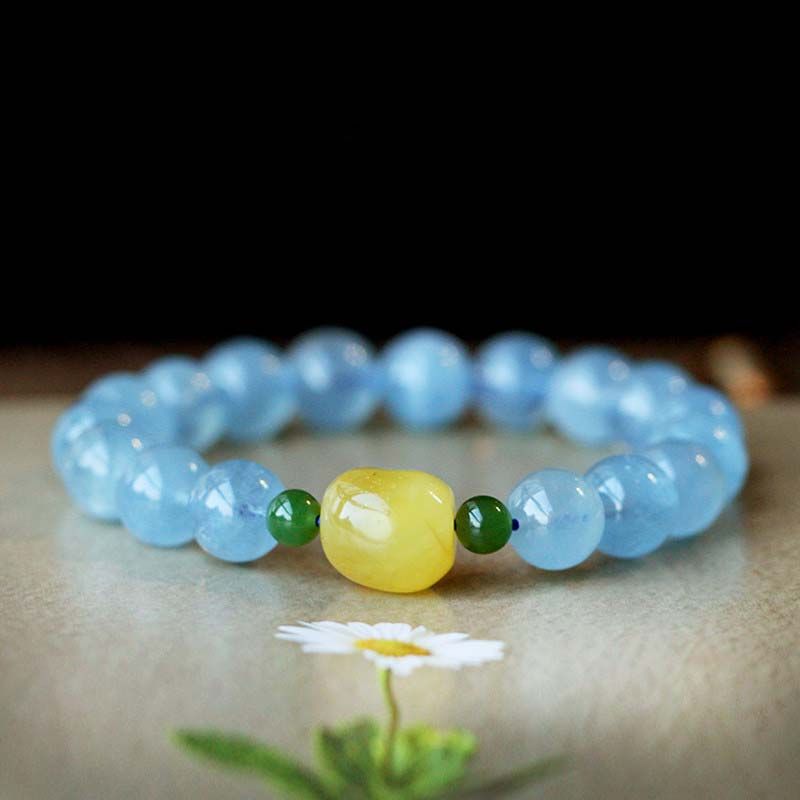 Natural Aquamarine and Amber Beaded Serenity Bracelet