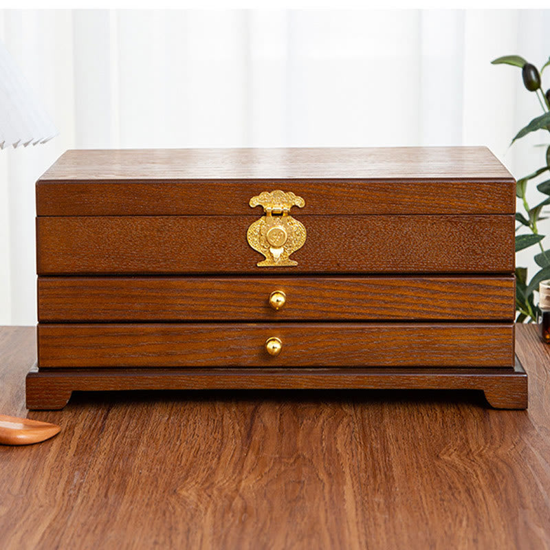 Retro Three-Layer Wooden Jewelry Storage Box & Organizer
