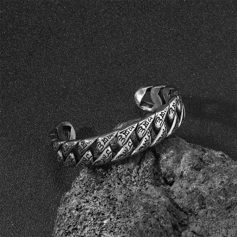 Tibetan Om Mani Padme Hum Mantra Titanium Steel Peace Cuff Bangle Bracelet