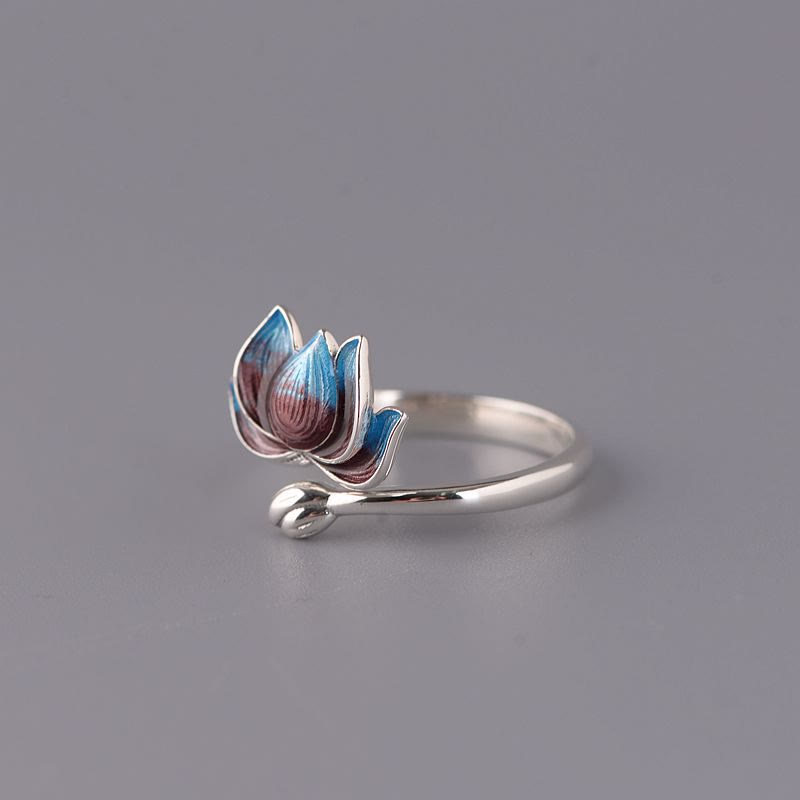 925 Sterling Silver Lotus Flower New Beginning Adjustable Ring