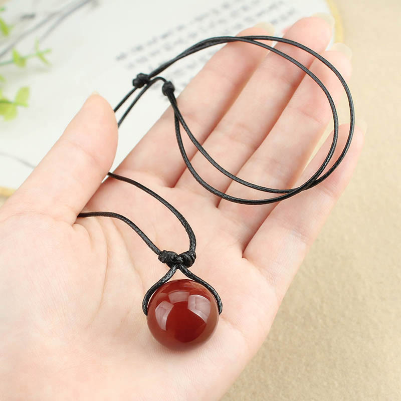 Red Agate Bead Confidence Leather Rope Necklace Pendant