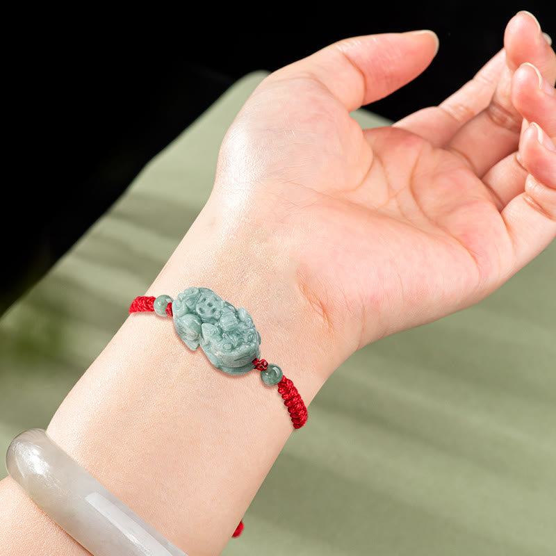 Handmade Natural Jade PiXiu Protection King Kong Knot Braided String Bracelet