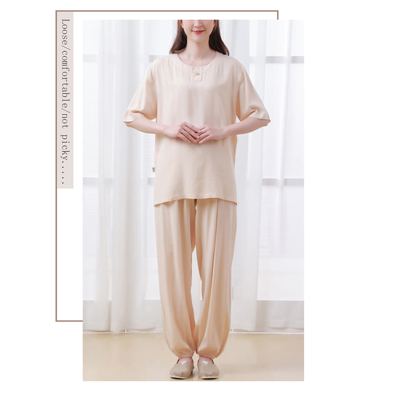 2Pcs Half Sleeve T-Shirt Pants Meditation Zen Tai Chi Cotton Linen Clothing Unisex Set