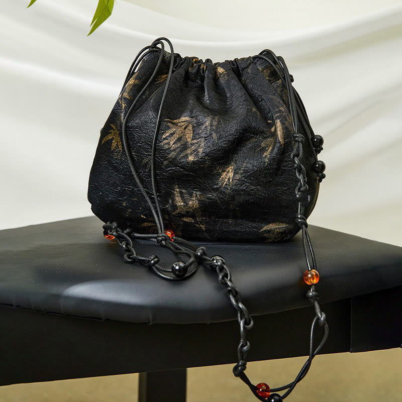 Yellow Bamboo Leaves Pattern Acetate Crossbody Bag Shoulder Bag