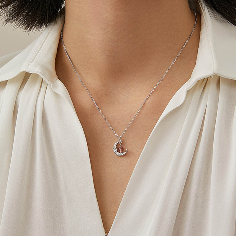 Strawberry Quartz Blue Crystal Love Healing Necklace