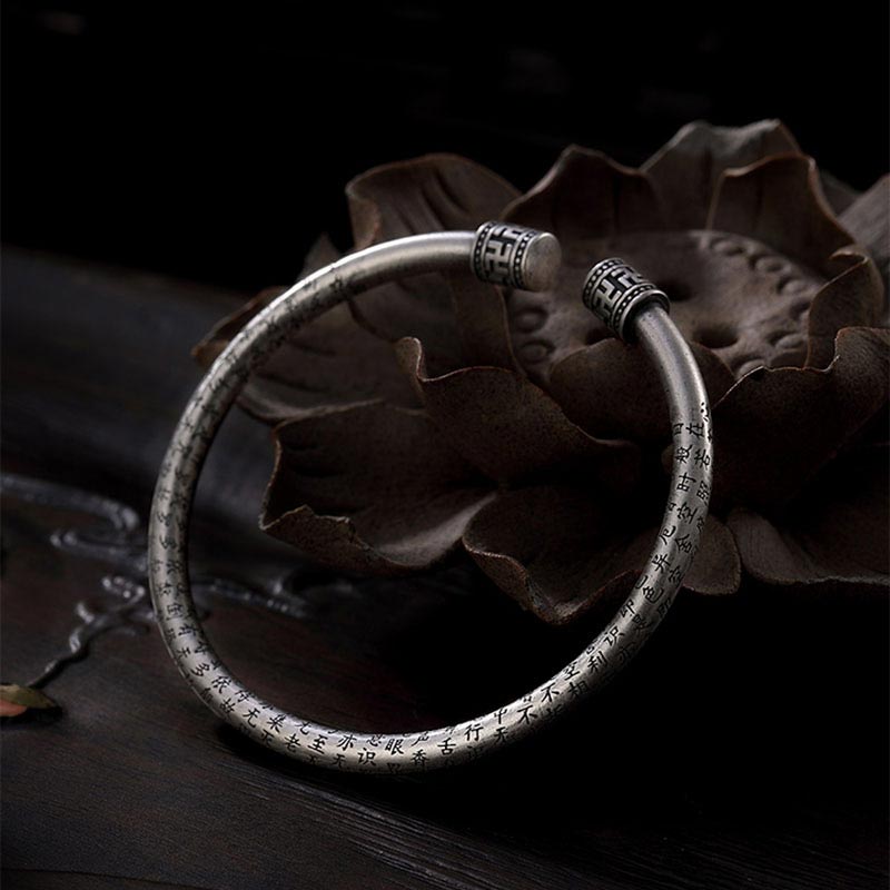 Tibetan Handcrafted White Copper Heart Sutra Adjustable Bracelet