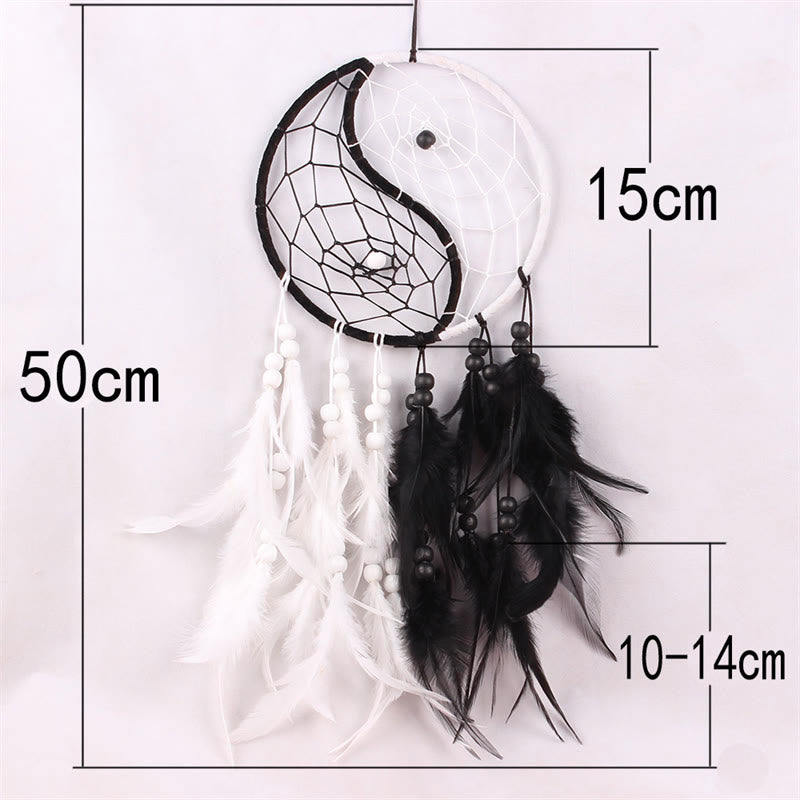 Yin Yang Dream Catcher Circular Net with Feathers Balance Decoration