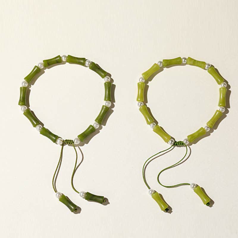 Natural Peridot Bamboo Pattern Love Peace Bracelet