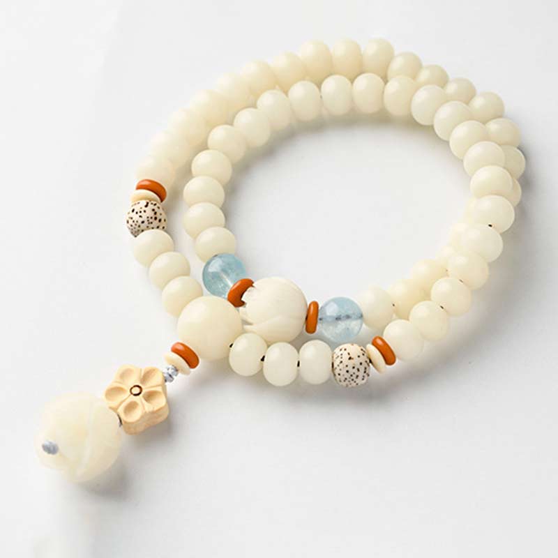 Tibetan White Jade Bodhi Lotus Blessing Bracelet