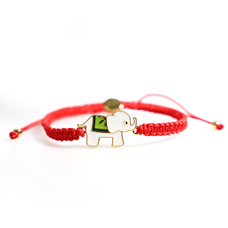 Handmade Gold Plated 925 Sterling Silver Elephant Red String Adjustable Bracelet