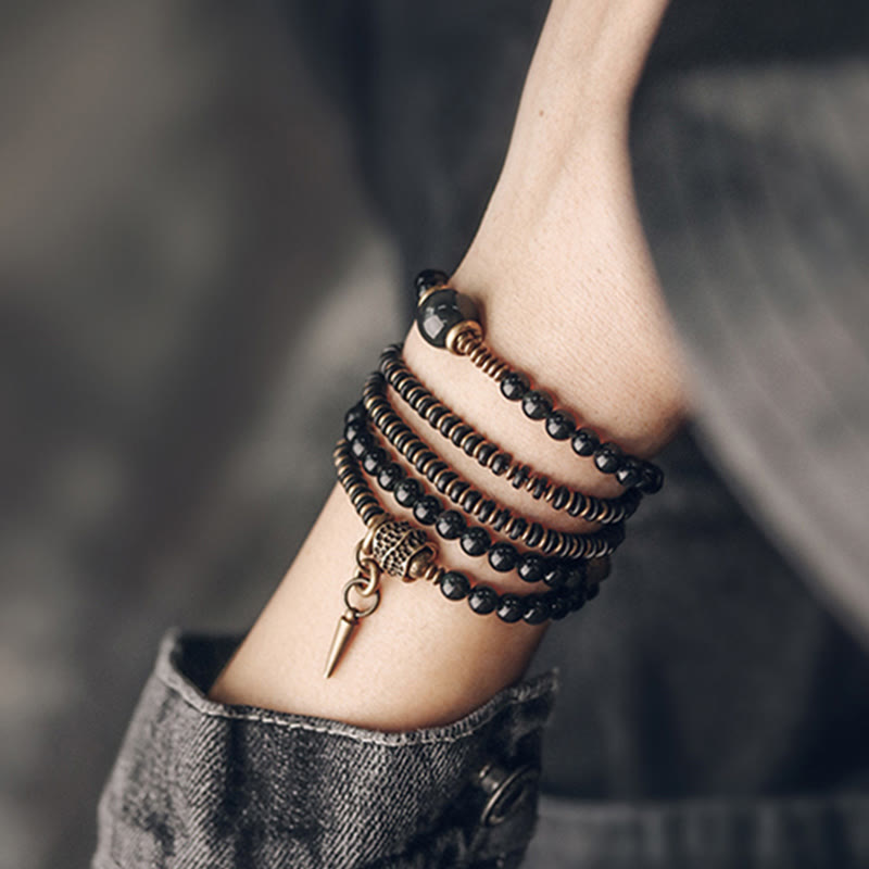 Rainbow Obsidian Ebony Wood Copper Positive Multilayer Bracelet