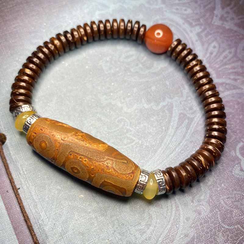 Handmade Tibetan Nine-Eye Dzi Agate Bead Braided Cord Bracelet