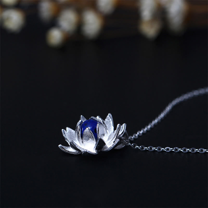 925 Sterling Silver Lazurite Lotus Flower Self Care Necklace Pendant