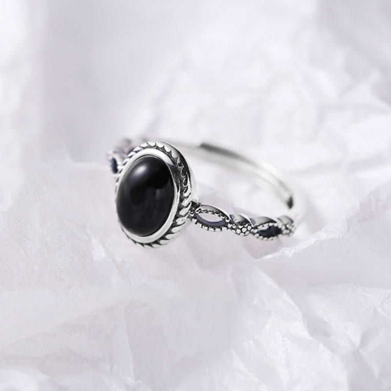 925 Sterling Silver Black Onyx Fortune Ring