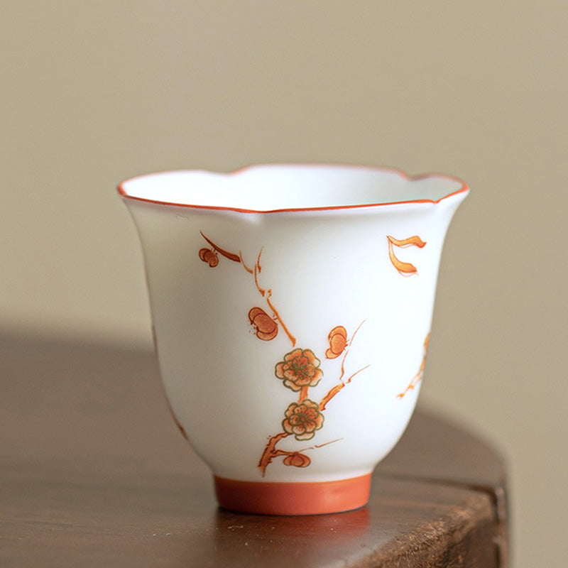 White Porcelain Flowers Ceramic Gaiwan Sancai Teacup Kung Fu Tea Cup And Saucer With Lid