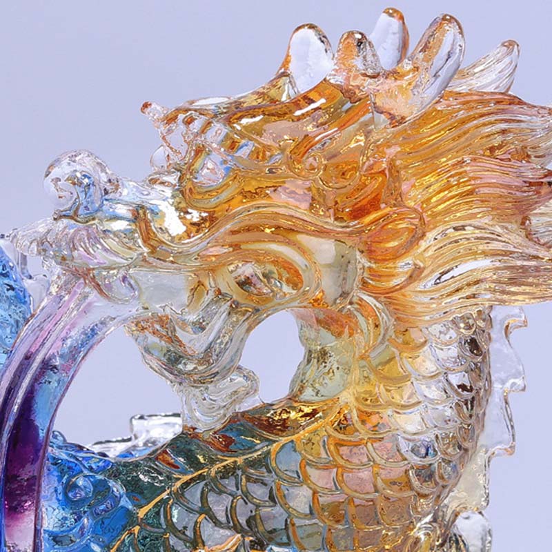Year of the Dragon Handmade Dragon Playing With Pearl Ingot Liuli Crystal Art Piece Protection Home Office Decoration