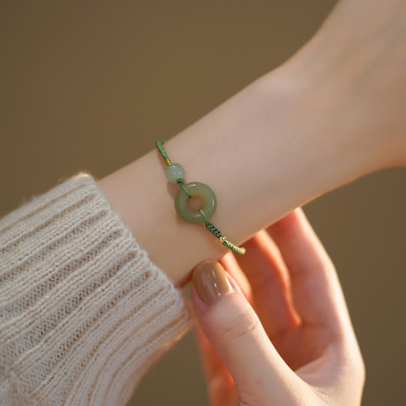 Lotus Jade Peace Buckle Bead Luck Happiness Charm String Bracelet