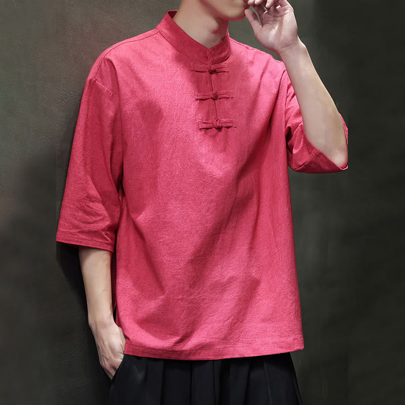Cotton Linen Half-Sleeve Stand Collar Meditation Shirt