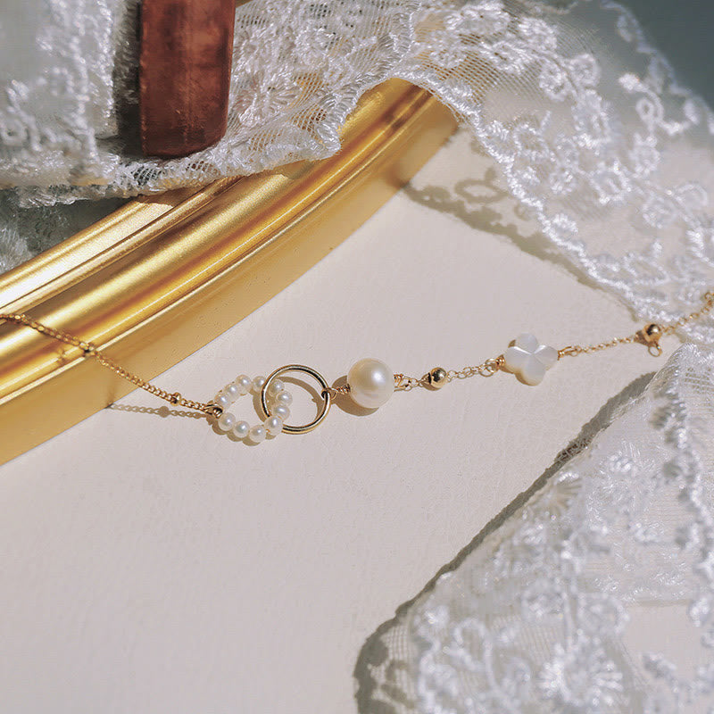 14K Gold Plated Pearl Double Peace Buckle Healing Chain Bracelet