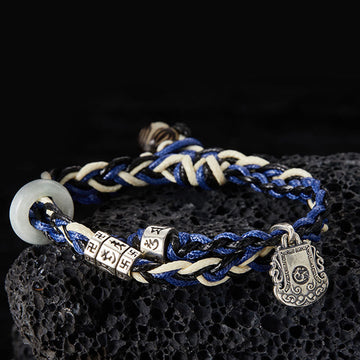 Handmade 925 Sterling Silver Om Mani Padme Hum Buddhist Swastika Jade & Bodhi Seed Bracelet