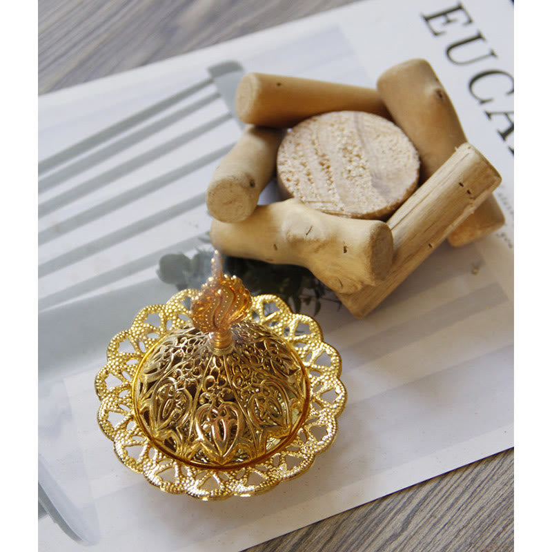Mini Gold Alloy Buddha Incense Burner with Protective Wooden Coaster