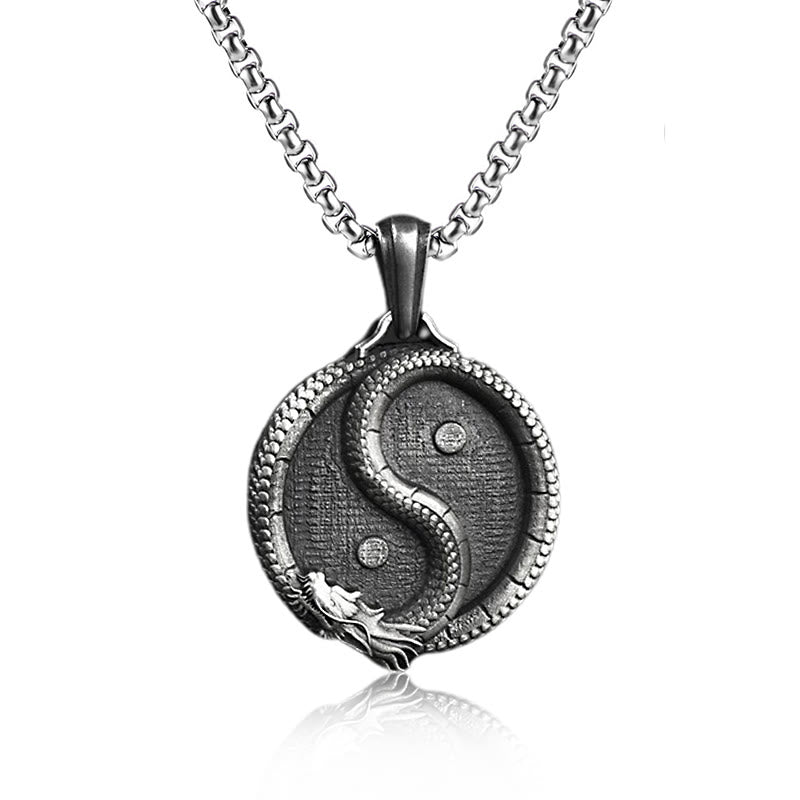 Pure Tin Yin Yang Dragon Luck Strength Necklace Pendant