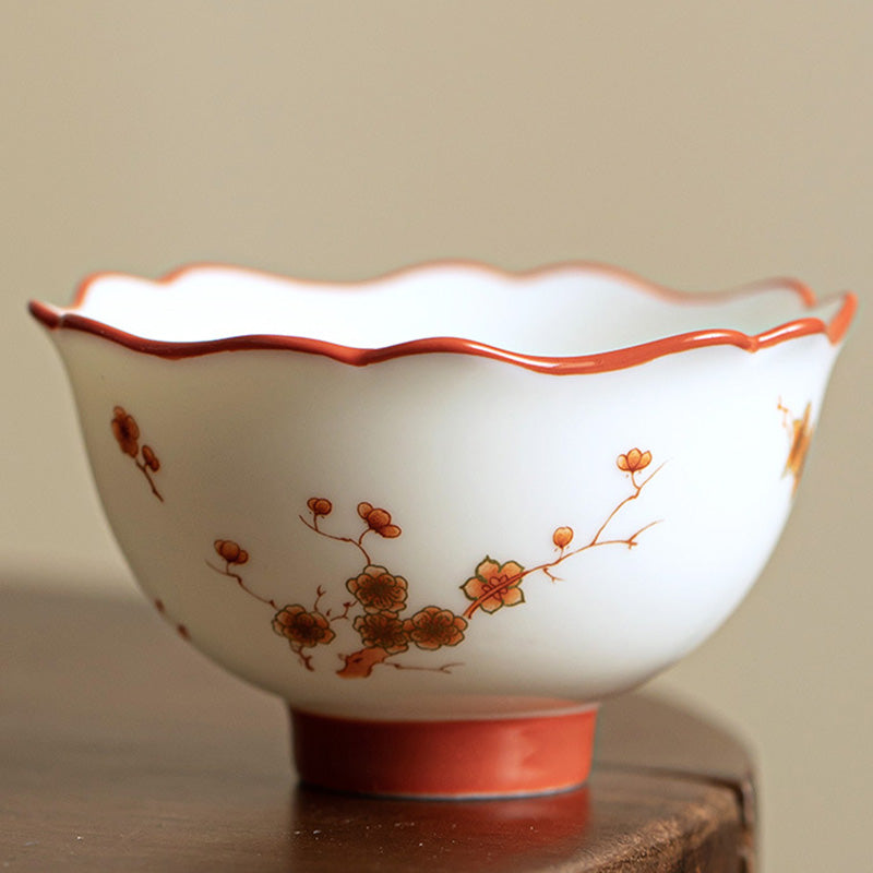 White Porcelain Flowers Ceramic Gaiwan Sancai Teacup Kung Fu Tea Cup And Saucer With Lid