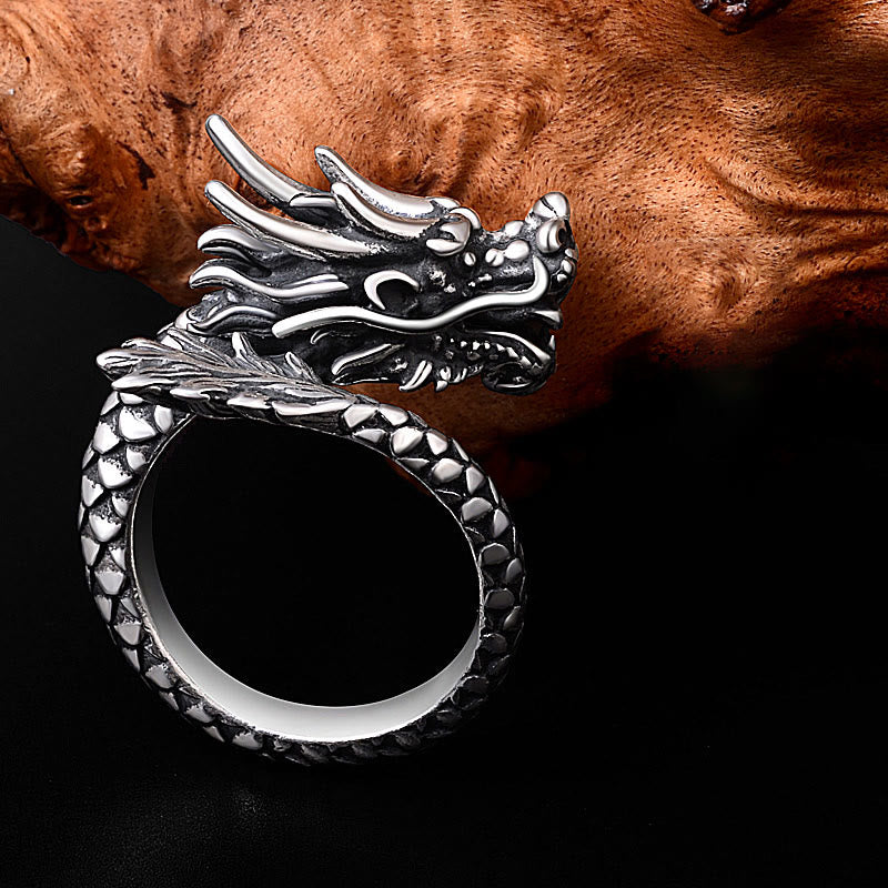 Vintage 990 Sterling Silver Dragon Adjustable Ring for Men and Women