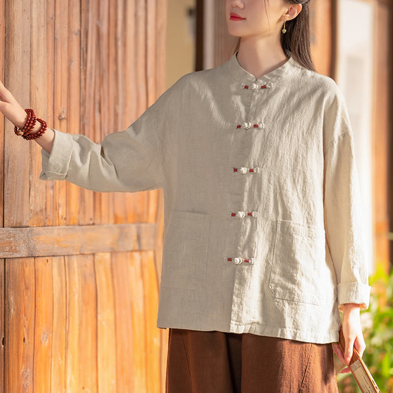 Frog-Button Shirt Zen Meditation Top Clothing Cotton Linen Jacket