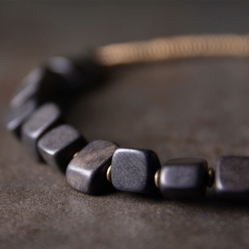 Tibetan Peace Double Wrap Bracelet: Ebony Wood, Copper & Brass