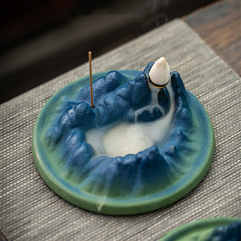 Sculpted Ceramic Backflow Mountain Incense Burner