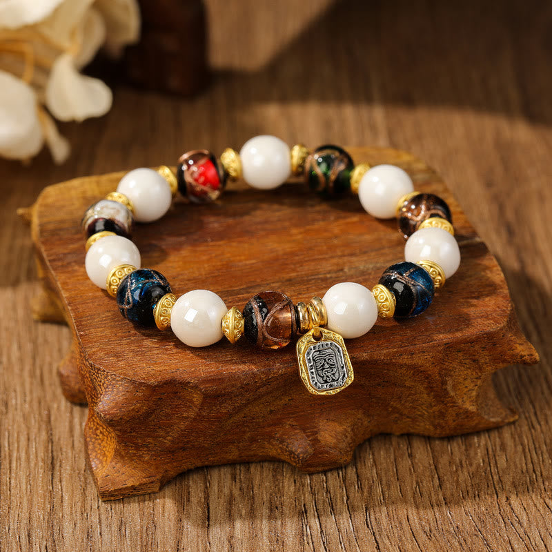 Tibetan Zakiram Goddess of Wealth Charm Liuli Glass Incense Ash Porcelain Bead Protection Bracelet
