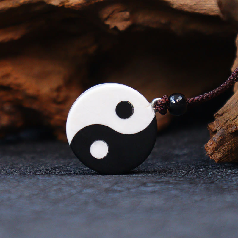 Natural Black Obsidian White Turquoise Yin Yang Fulfilment Strength Necklace Pendant