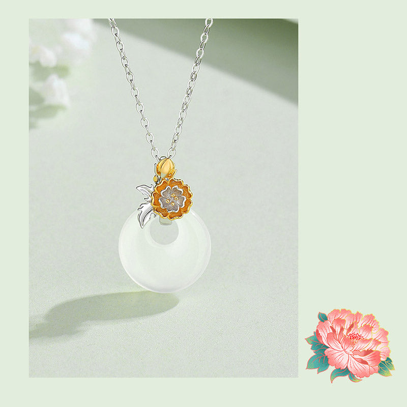 925 Sterling Silver Round Chalcedony Twelve Months Flower Harmony Necklace Pendant